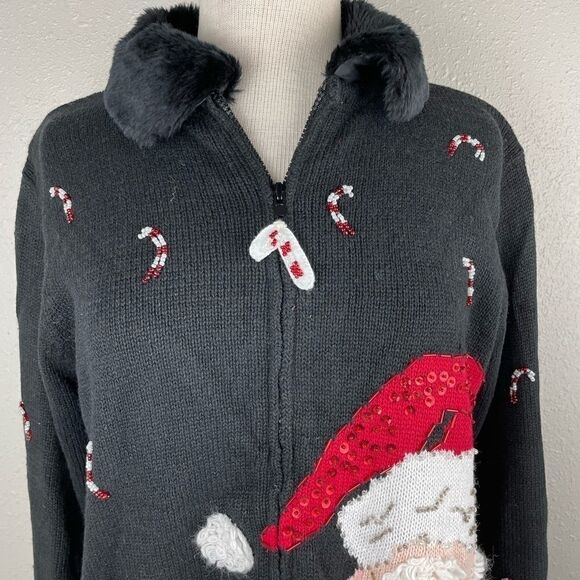 Tiara International Santa Claus Full Zip Christmas Sweater Vest Size S EUC - Picture 2 of 8